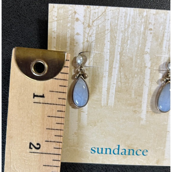 Sundance Blue Lace Agate Teardrop Earrings SUDHA .925 Sterling Silver Artisan - Picture 4 of 4